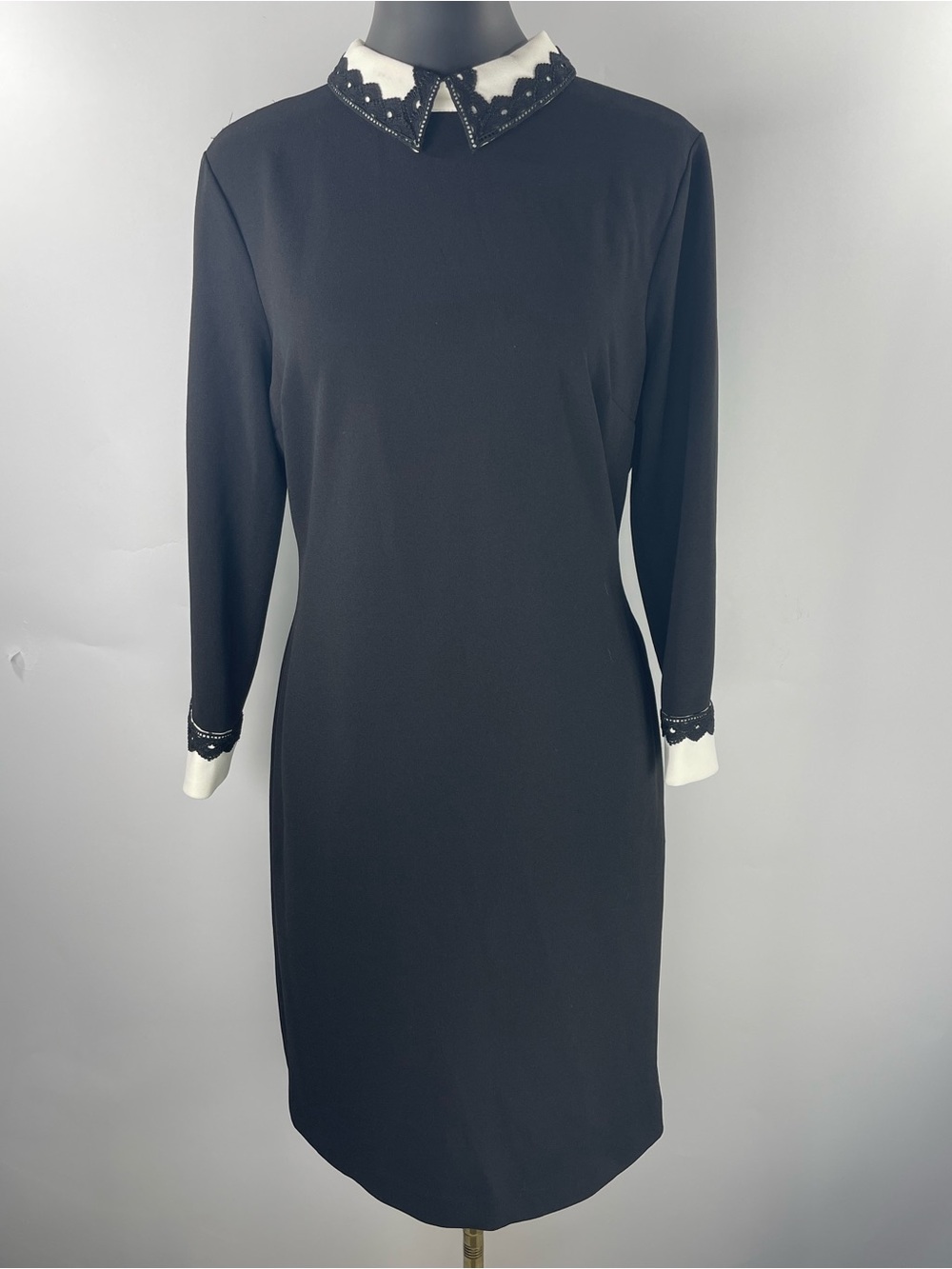Women’s White Collar Black Goth Schoolgirl Size 10 Wednesday Addams Dress